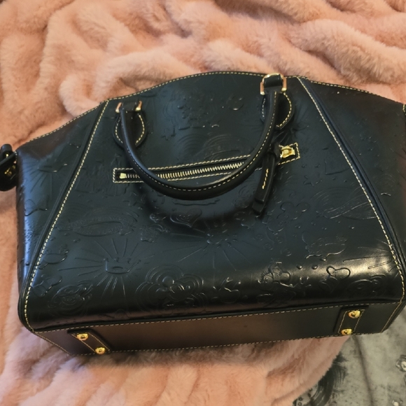 Dooney & Bourke Black Leather Satchel with Gold Accents